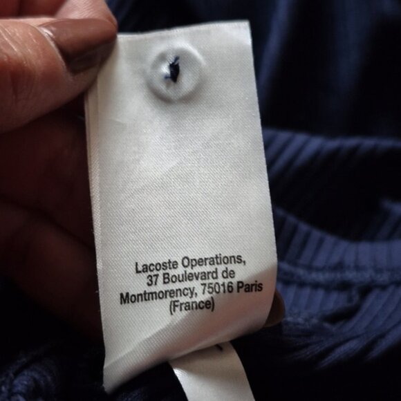LACOSTE Navy Ribbed Polo Shirt with Green Flounced Trim SZ.32 - Picture 8 of 8